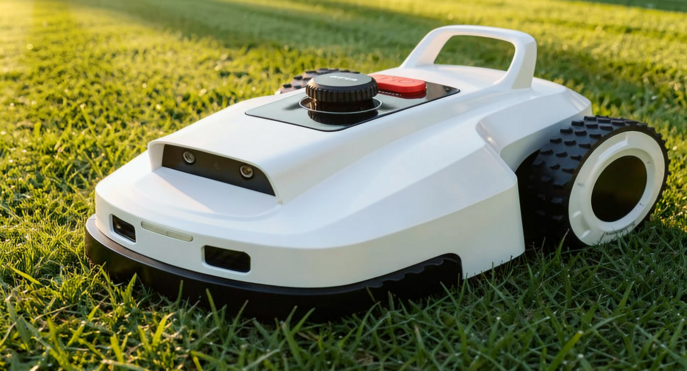 Robot tondeuse VERDA sur une pelouse de villa avec piscine