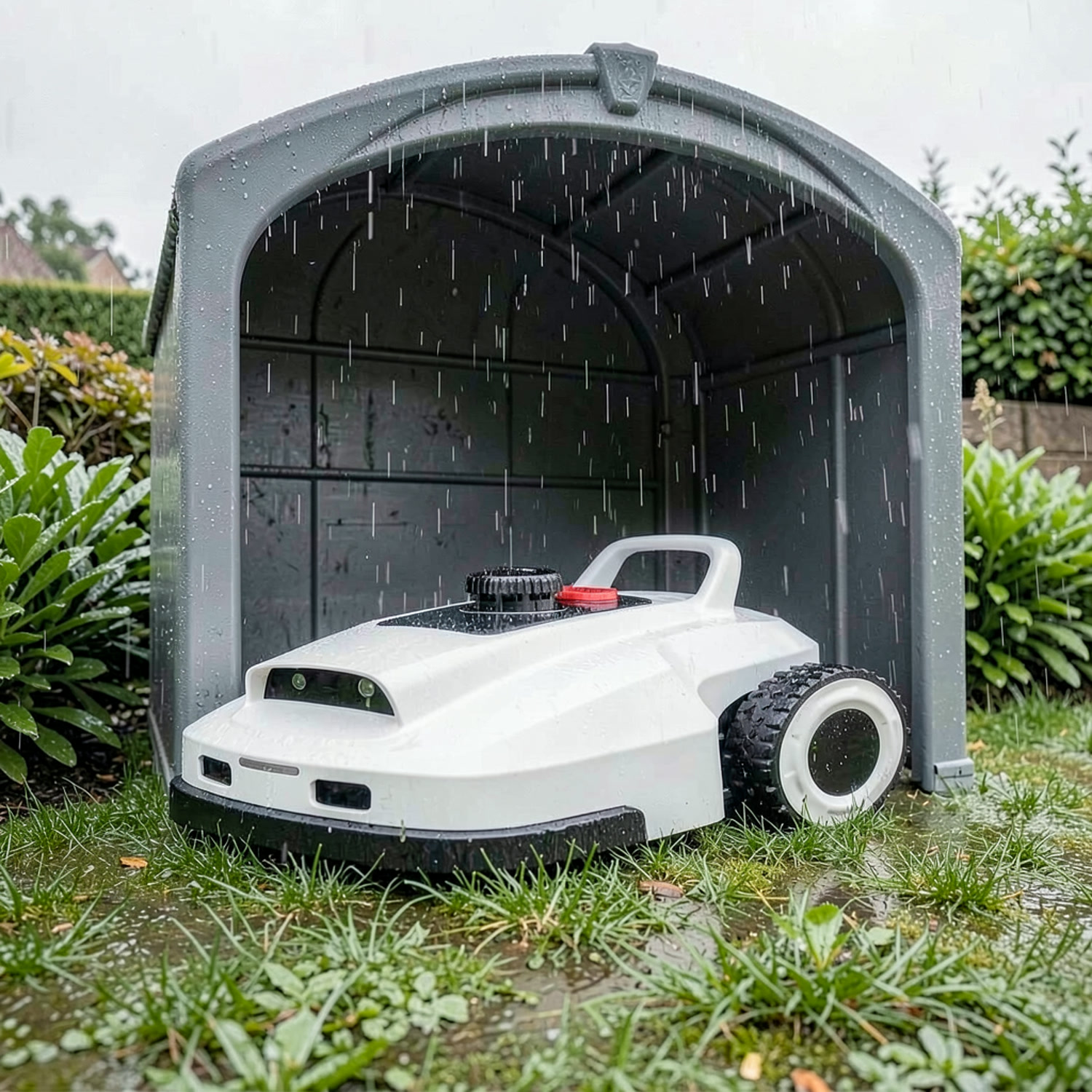 Garage de protection VERDA installé sur la pelouse